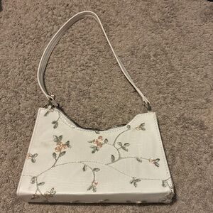 SHEIN White Floral Embroidered Shoulder Bag